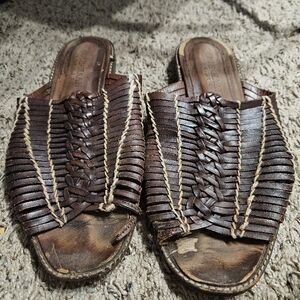 Cole Haan Brown Woven Leather Sandals